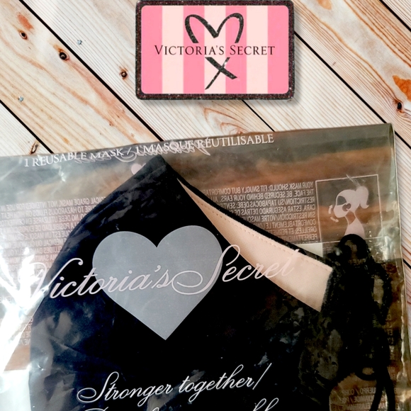 Victoria's Secret Reusable Face Mask Black & pink soft Face Mask NWT - Picture 2 of 8